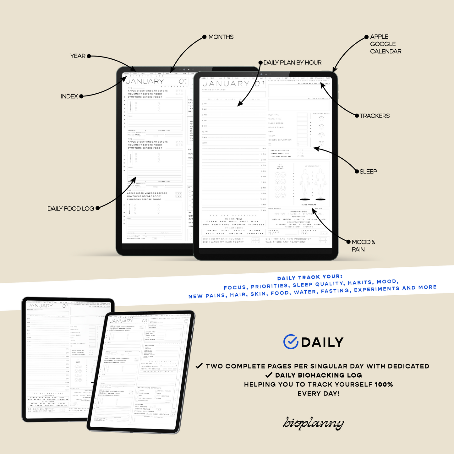 2025 Undated Biohacking Digital Planner