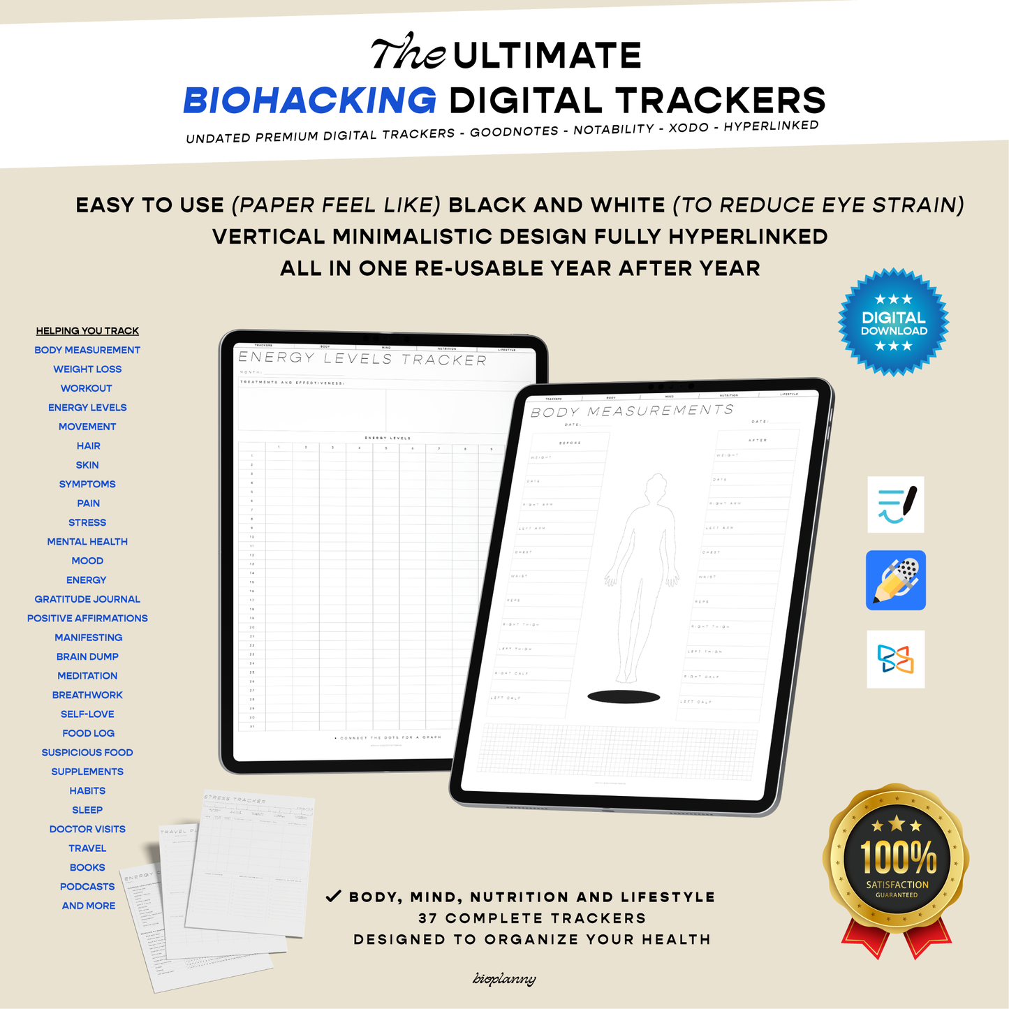 Ultimate Biohacking Health & Wellness Tracker Templates Bundle