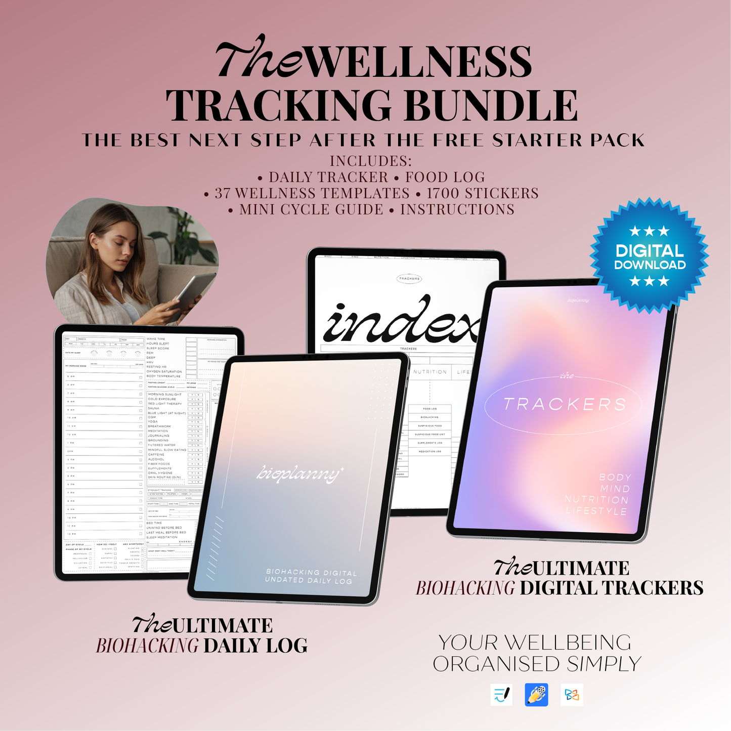 Daily Tracker + Wellness Templates Bundle